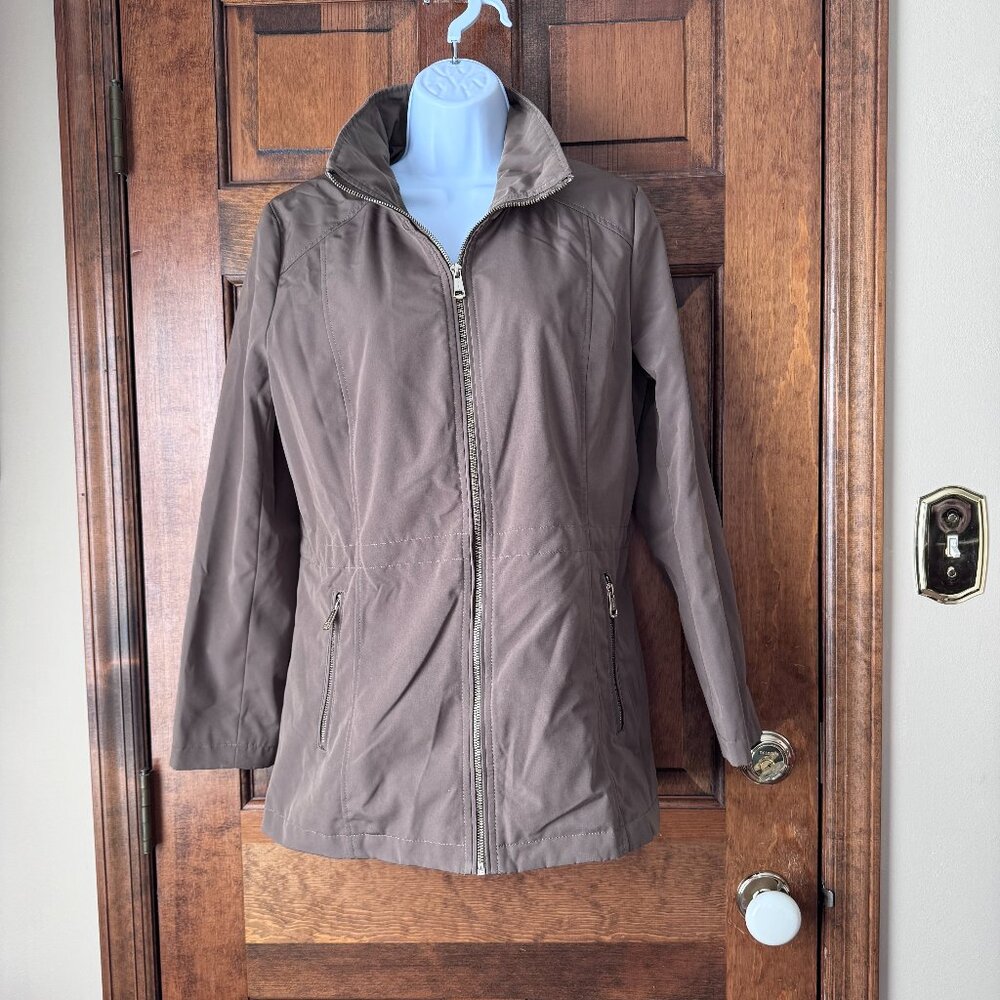 Calvin Klein Brown Zipper Close Jacket w/Logo Badge Petite Small
